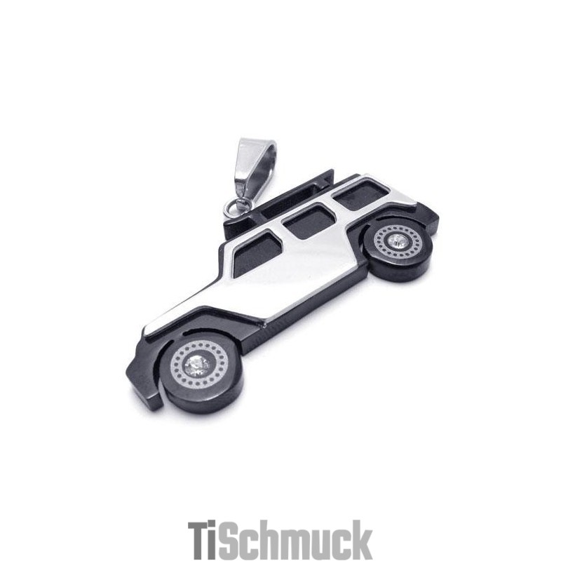 Herren-Halskette Mit Jeep-Anhänger Aus Reinem Titan, Schwarz/Silber