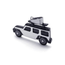 Herren-Halskette Mit Jeep-Anhänger Aus Reinem Titan, Schwarz/Silber