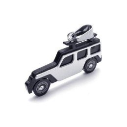 Herren-Halskette Mit Jeep-Anhänger Aus Reinem Titan, Schwarz/Silber