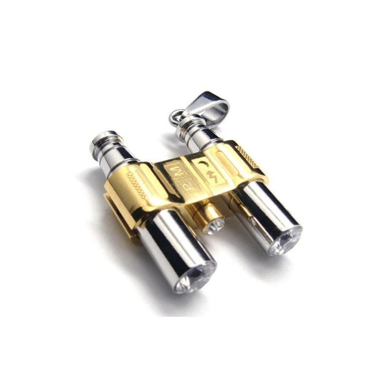 Halskette Mit Binokel-Anhänger Aus Reinem Titan In Gold-Silber