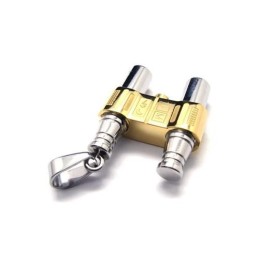 Halskette Mit Binokel-Anhänger Aus Reinem Titan In Gold-Silber