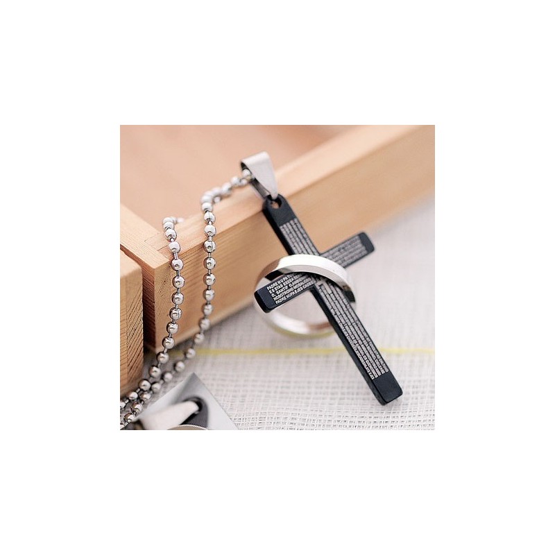 Klassischer Schwarzer Titan-Kreuzanhänger Mit Der Heiligen Bibel Für Herren