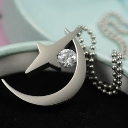 Mond Und Stern Mit Zirkon Titan Halskette Anhänger