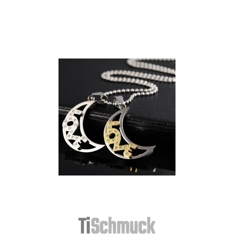 Love The Moon Sweetheart Lovers Titan Halsketten Anhänger