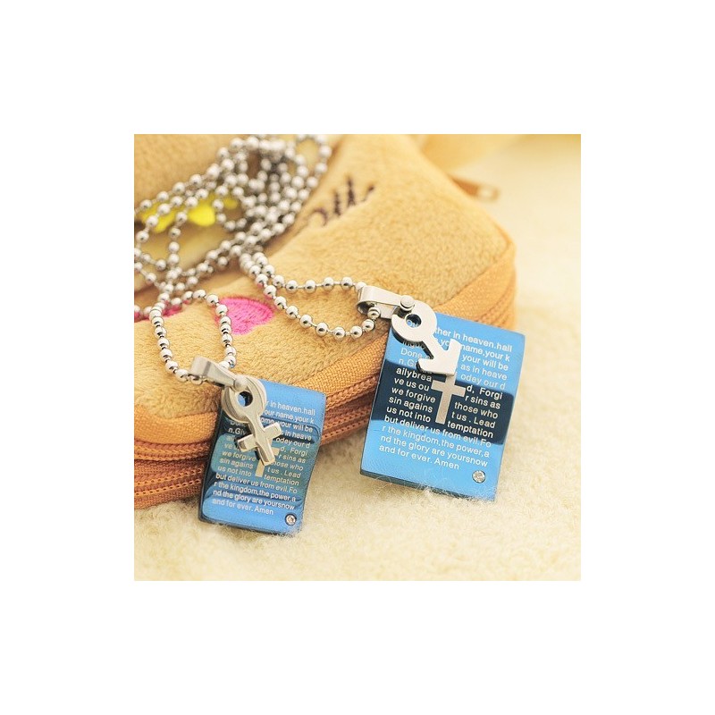 Mode Blau Bibel Schatz Paare Halskette Anhänger