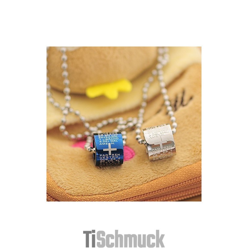 Romantische Halskette Und Anhänger Aus Titan Im Blauen Bibelstil (Ein Paar)