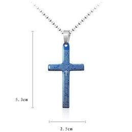 Exquisiter Mann Blauer Bibelkreuz Anhänger Und Halskette
