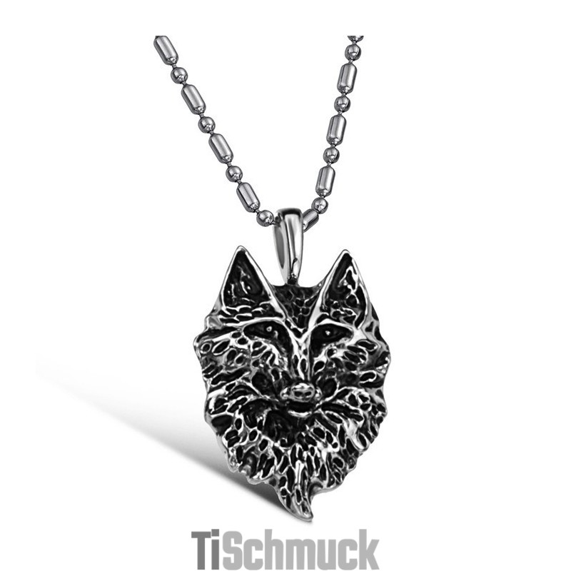 Komplett In Spezifikationen Männliche Halskette Aus Titan Mit Dem Wolfstotem