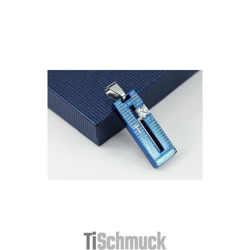 Mode Bibel Kreuz Blau Titan Halskette Und Diamant Anhänger