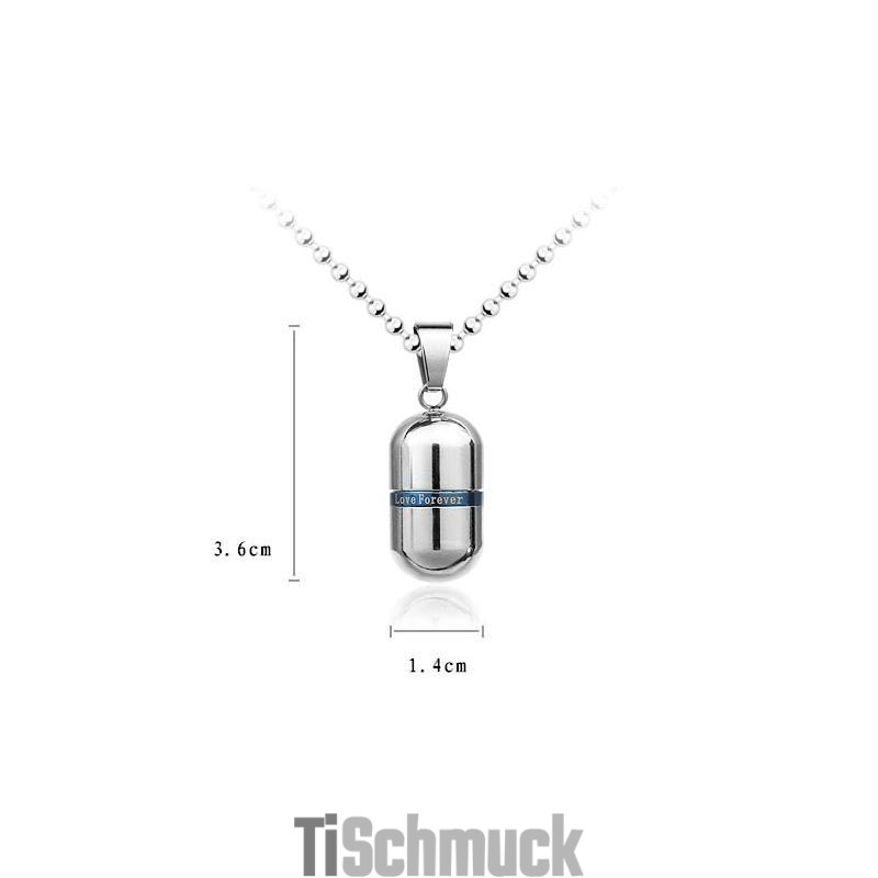 Halskette Mit Pillenanhänger „Love Forever“, Silber, Reines Titan Halskette Mit Pillenanhänger „Love Forever“, Silber, Reines Titan