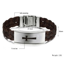 Stabiler Qualitäts-Armreif Aus Titanleder Mit Kreuz Für Männer