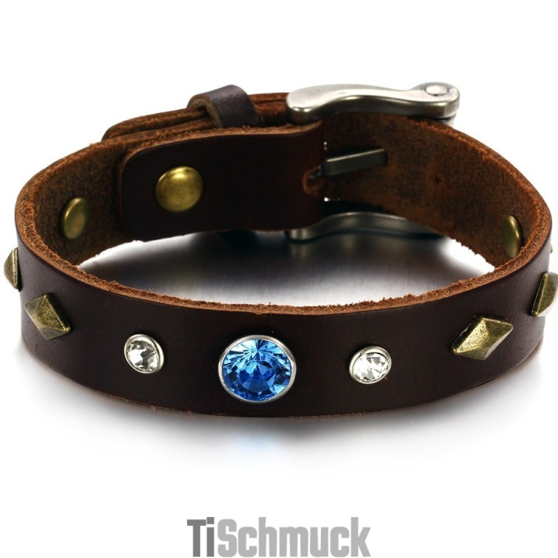Langlebig Im Gebrauch Retro Titan Leder Armreif Mit Strass