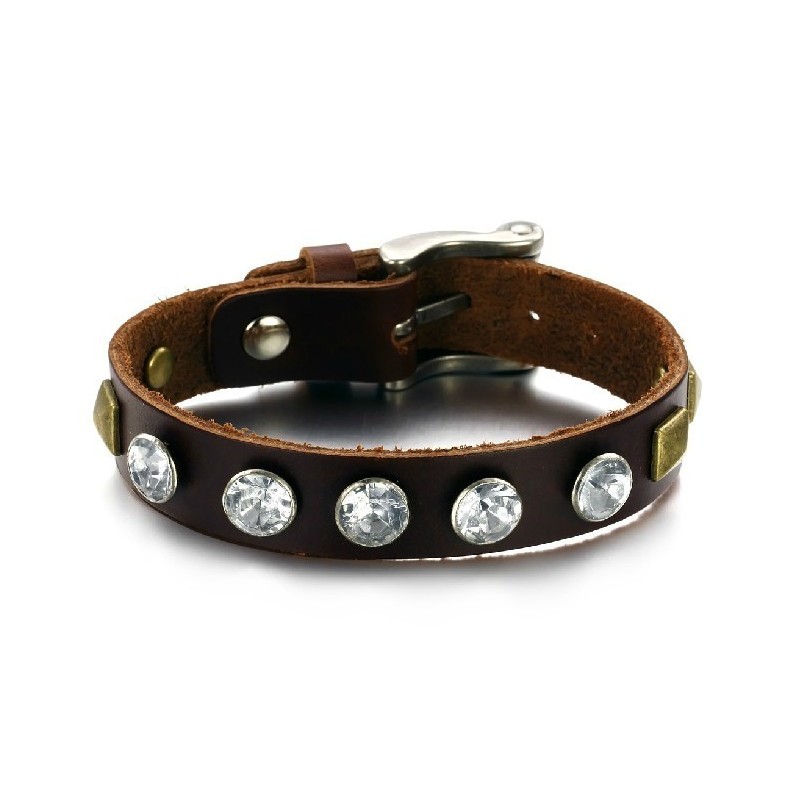 Hochwertiger Retro Titan Leder Armreif Mit Strass