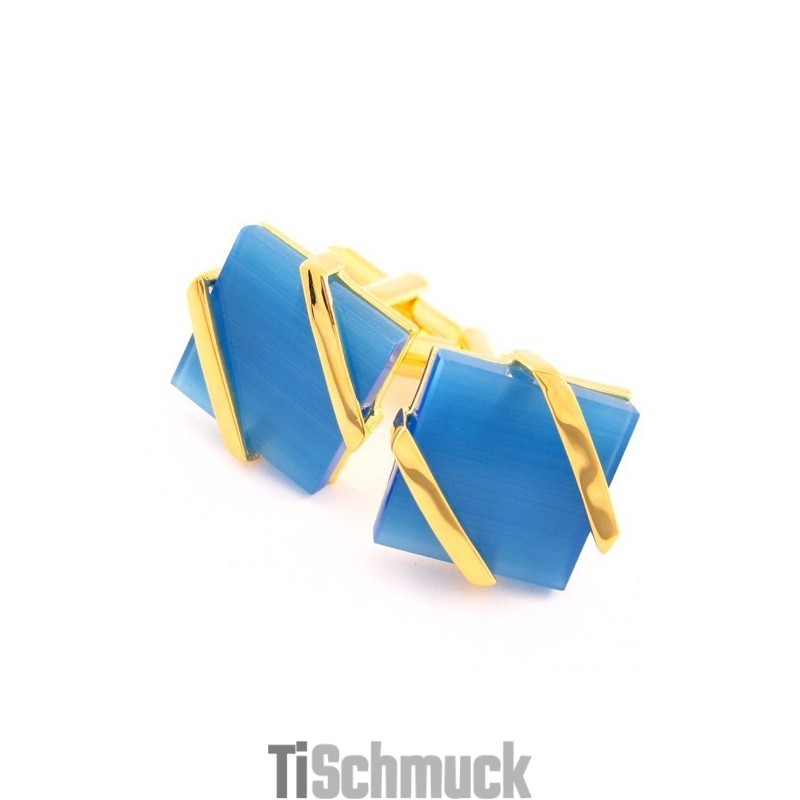 Manschettenknöpfe Aus Titan Und Ip-Gold Mit Himmelblauem Achat