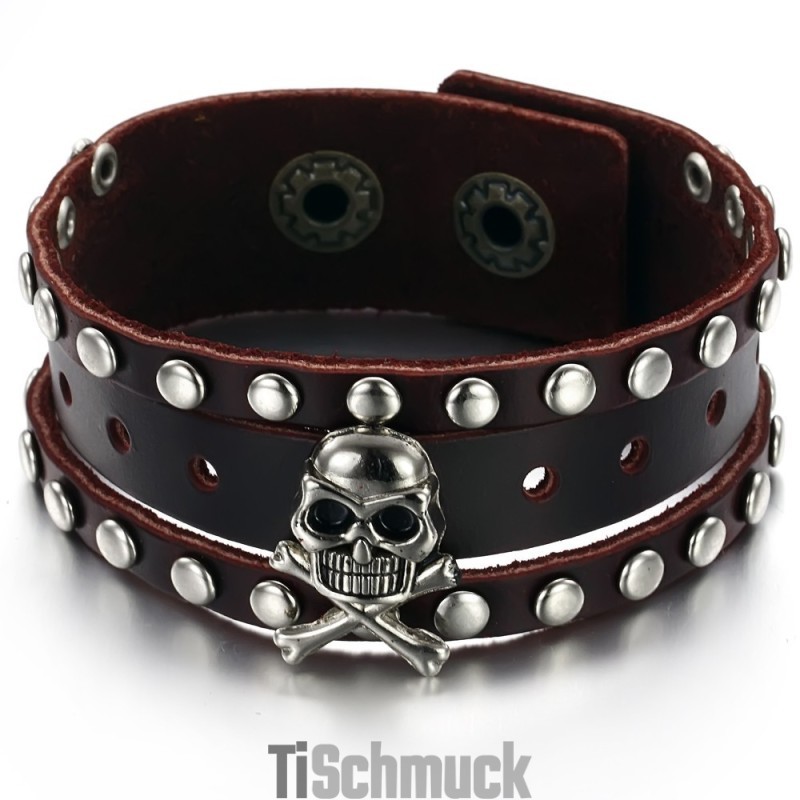 Qualität Und Quantität Gesicherter Männlicher Totenkopf-Armreif Aus Titanleder Qualität Und Quantität Gesicherter Männlicher Totenkopf-Armreif Aus Titanleder