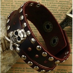 Qualität Und Quantität Gesicherter Männlicher Totenkopf-Armreif Aus Titanleder