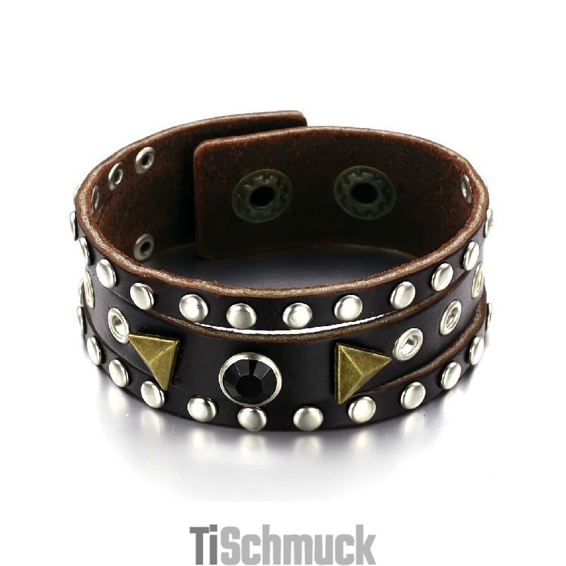 Hochwertiger Retro Titan Leder Armreif Mit Strass