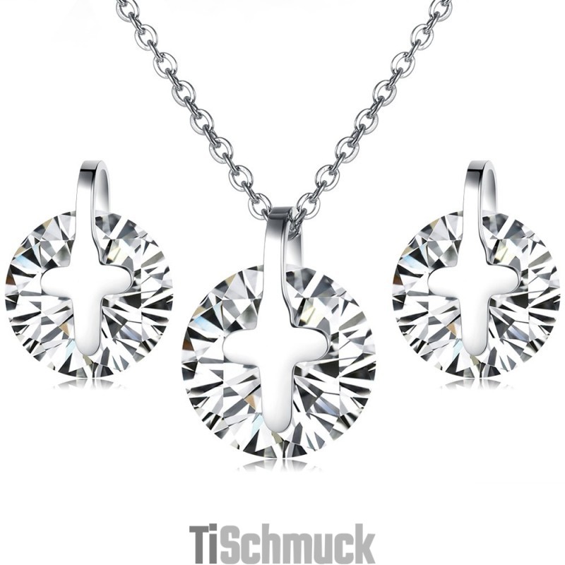 Die Königin Der Hochwertigen Titan-Halskette Und Ohrringe Mit Strass Die Königin Der Hochwertigen Titan-Halskette Und Ohrringe Mit Strass