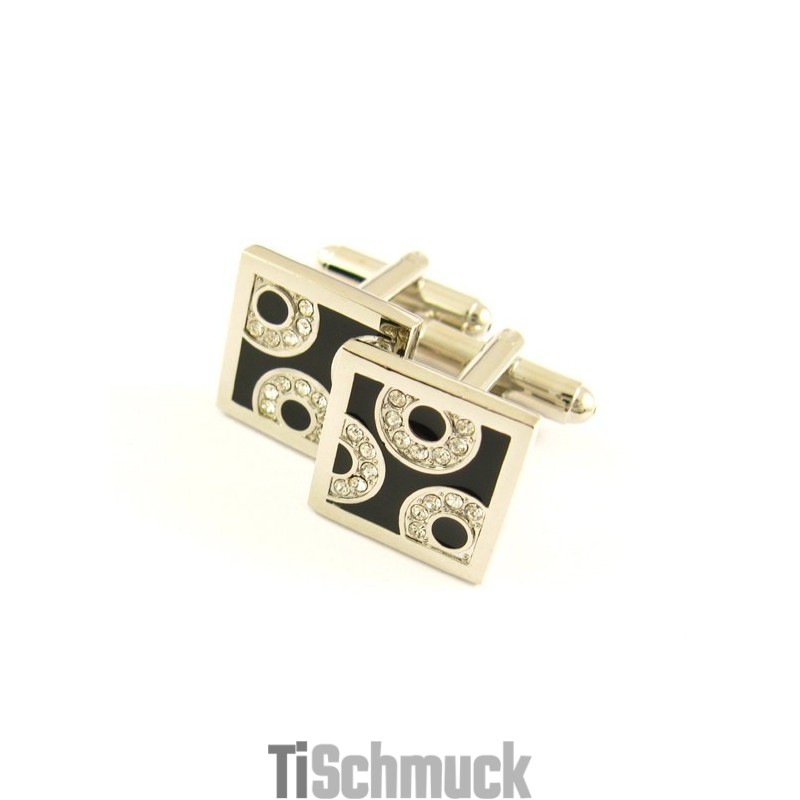 Quadratische Manschettenknöpfe Aus Titan Und Schwarzer Ip-Beschichtung Mit Diamanten