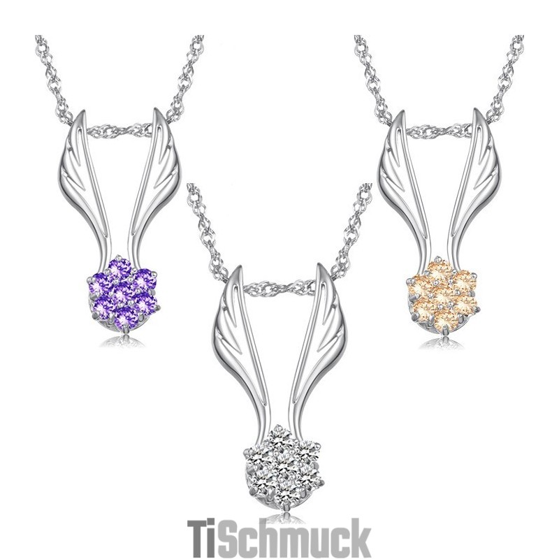 Einfach Zu Verwendende Halskette Aus Platiniertem Titan In Flügelform Für Frauen Mit Strass