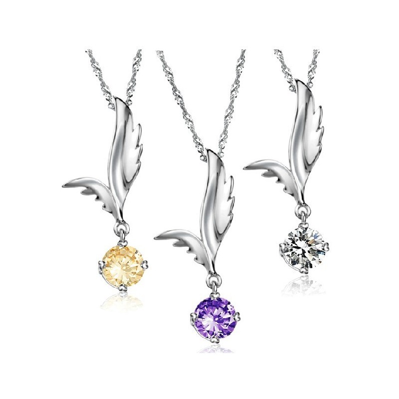 Zuverlässige Qualität Weibliche Flügelform Platinierte Titan Halskette Mit Strass