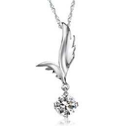 Zuverlässige Qualität Weibliche Flügelform Platinierte Titan Halskette Mit Strass