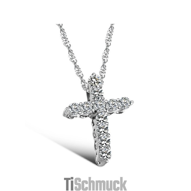 Zuverlässiger Ruf Weibliches Kreuz Platinierte Titanhalskette Mit Strass Zuverlässiger Ruf Weibliches Kreuz Platinierte Titanhalskette Mit Strass