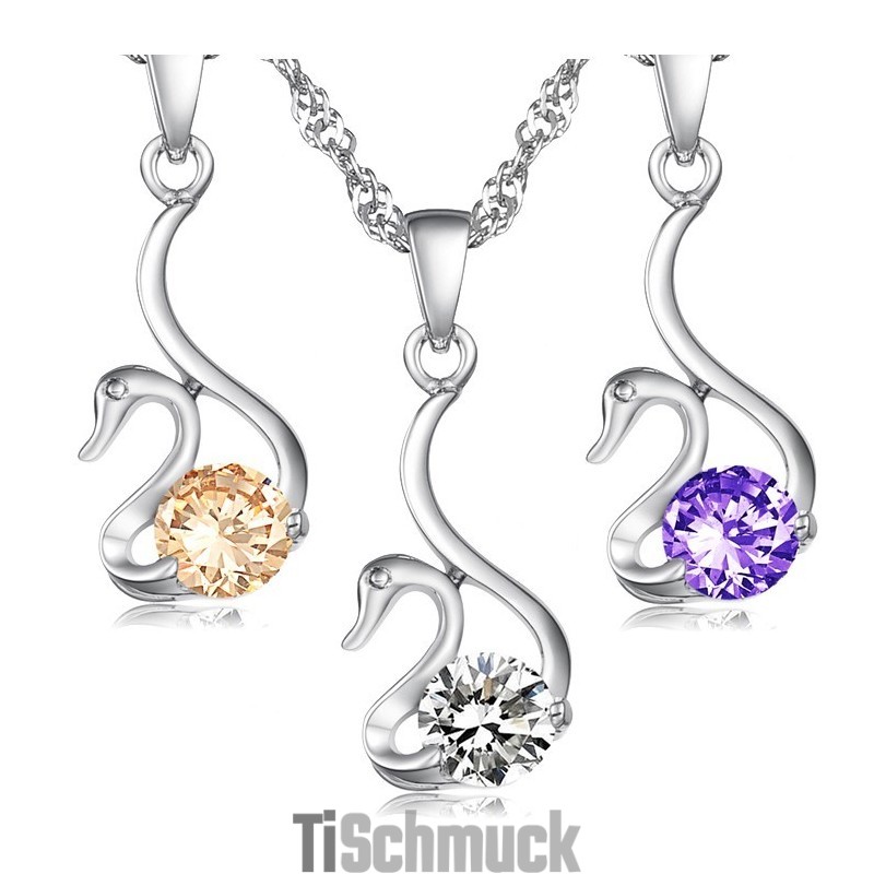 Zuverlässiger Ruf Weibliche Schwanenform Platinierte Titanhalskette Mit Diamant