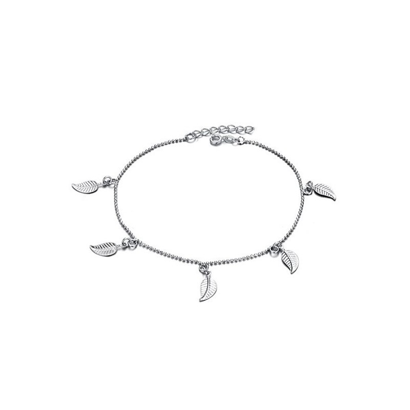 Hochwertiges Fußkettchen Aus Platiniertem Titan In Blattform Für Damen