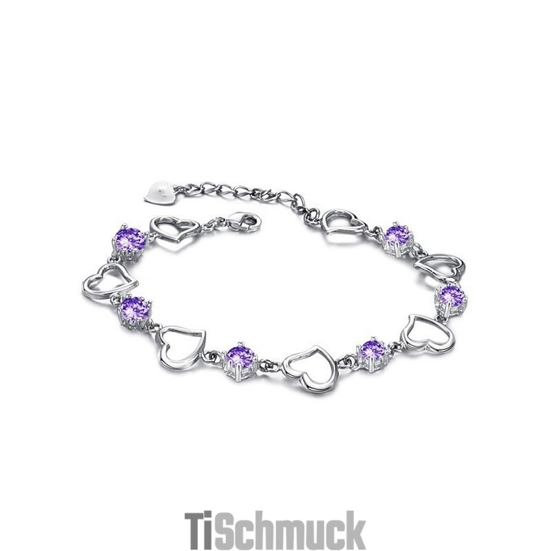 Zuverlässige Qualität Weibliche Elegante Platin Beschichtung Titan Armband Mit Lila Diamant