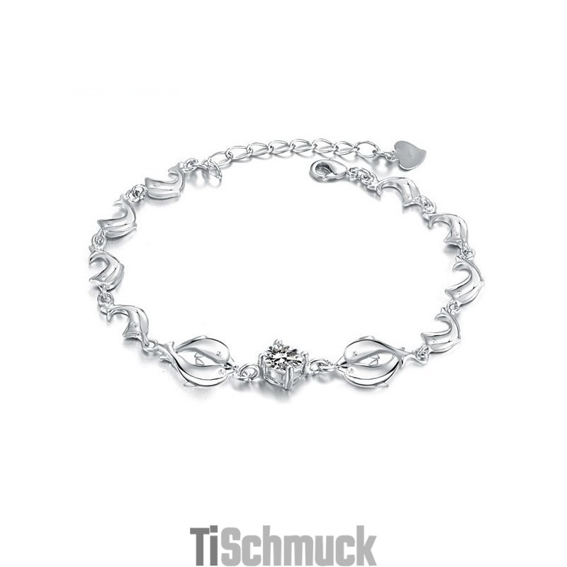 Langlebig Im Gebrauch Weibliches Delphin-Form-Platin-Titan-Armband Mit Diamant