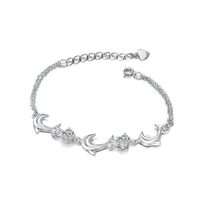 Hochwertiges Weibliches Titanarmband In Delfinform Mit Platinbeschichtung Und Diamant