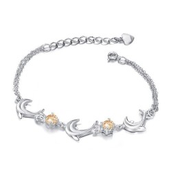 Hochwertiges Weibliches Titanarmband In Delfinform Mit Platinbeschichtung Und Diamant