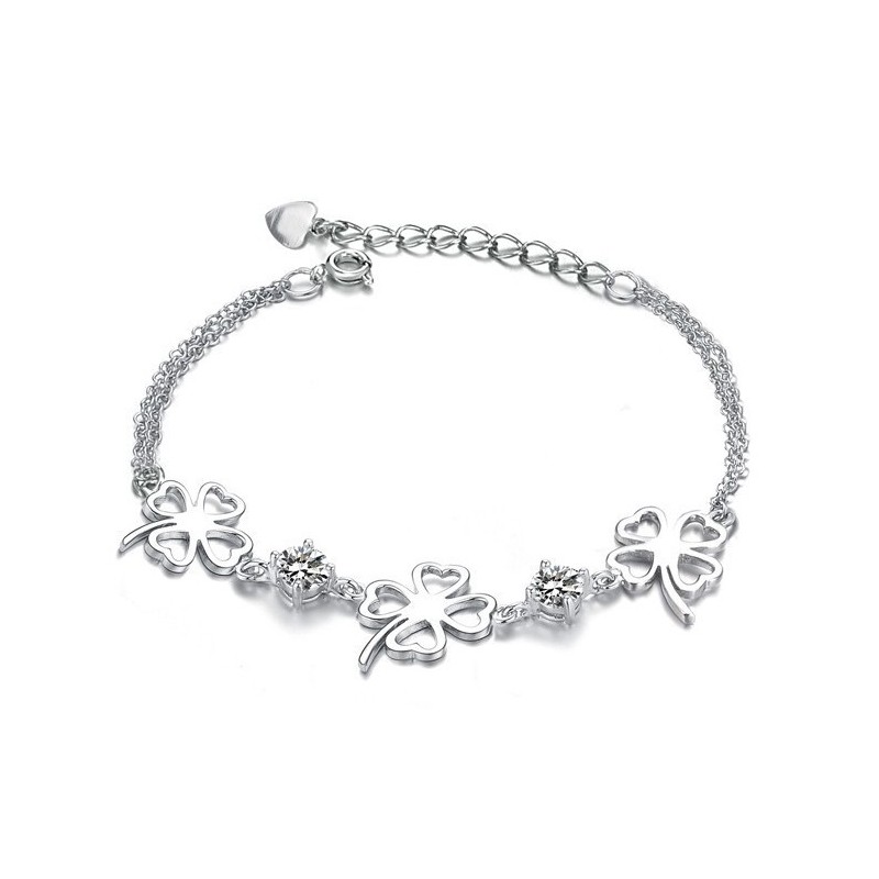 Hochwertiges Weibliches Kleeblatt-Armband Aus Platiniertem Titan Mit Diamant