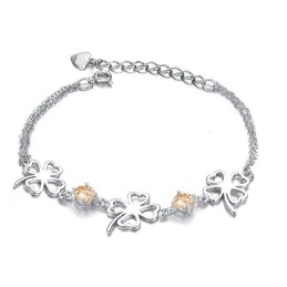 Hochwertiges Weibliches Kleeblatt-Armband Aus Platiniertem Titan Mit Diamant