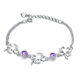 Hochwertiges Weibliches Kleeblatt-Armband Aus Platiniertem Titan Mit Diamant