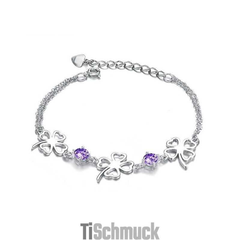 Hochwertiges Damenarmband Aus Platiniertem Titan In Kleeblattform