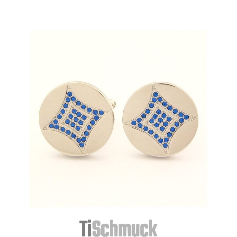 Runde Manschettenknöpfe Aus Titan Mit Blauen Diamanten Runde Manschettenknöpfe Aus Titan Mit Blauen Diamanten