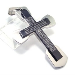 Modischer Herren-Anhänger Mit Bibelkreuz Aus Schwarzem Titan, Inklusive Kette