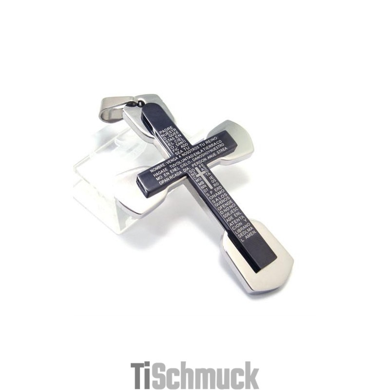 Modischer Herren-Anhänger Mit Bibelkreuz Aus Schwarzem Titan, Inklusive Kette