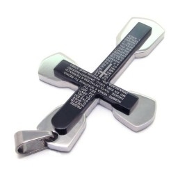 Modischer Herren-Anhänger Mit Bibelkreuz Aus Schwarzem Titan, Inklusive Kette