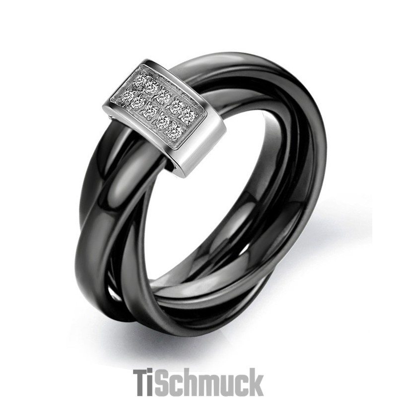 Weltweit Bekannter Schwarzer Wolfram-Keramikring Mit Strass
