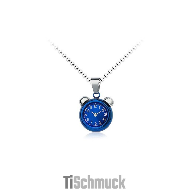 Beliebter Blauer Wecker-Anhänger Aus Titan Für Herren – Kostenlose Kette Beliebter Blauer Wecker-Anhänger Aus Titan Für Herren – Kostenlose Kette