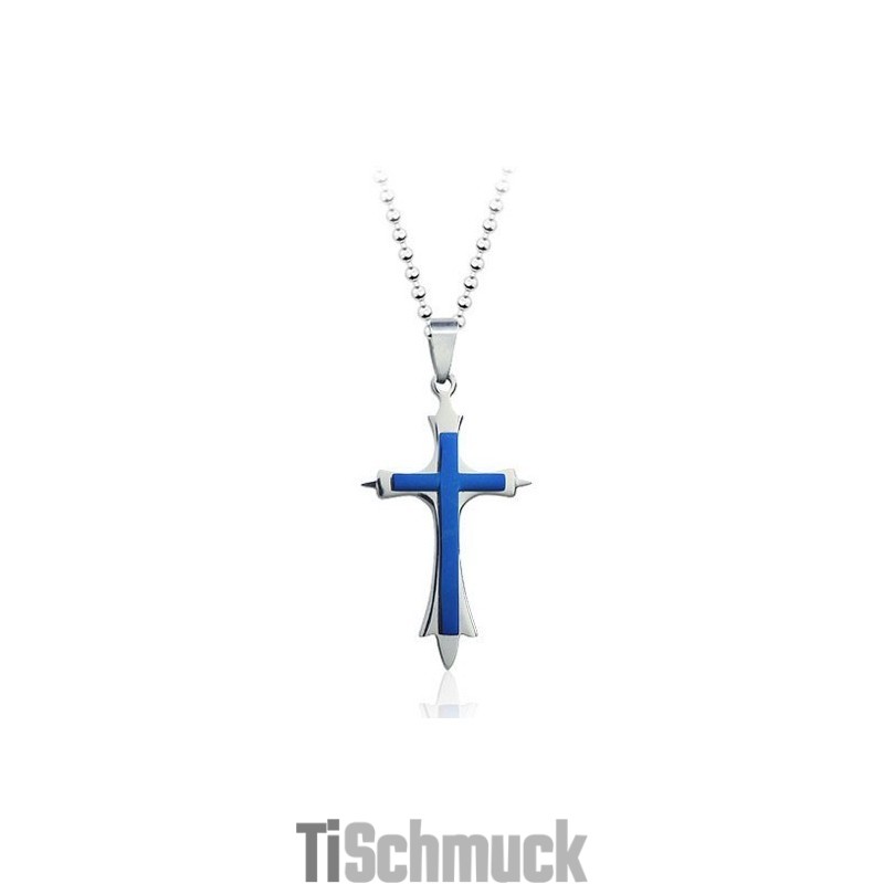 Stilvoller Blauer Titan-Kreuzanhänger Für Herren – Inklusive Kette Stilvoller Blauer Titan-Kreuzanhänger Für Herren – Inklusive Kette
