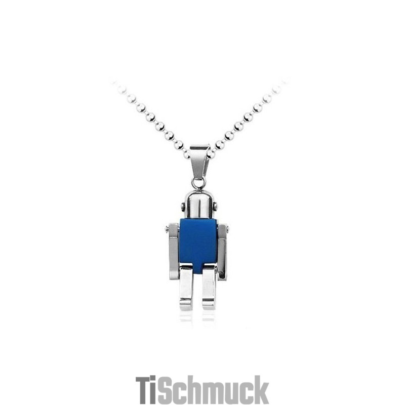 Niedlicher Blauer Roboter-Anhänger Aus Titan Für Herren – Inklusive Kette Niedlicher Blauer Roboter-Anhänger Aus Titan Für Herren – Inklusive Kette