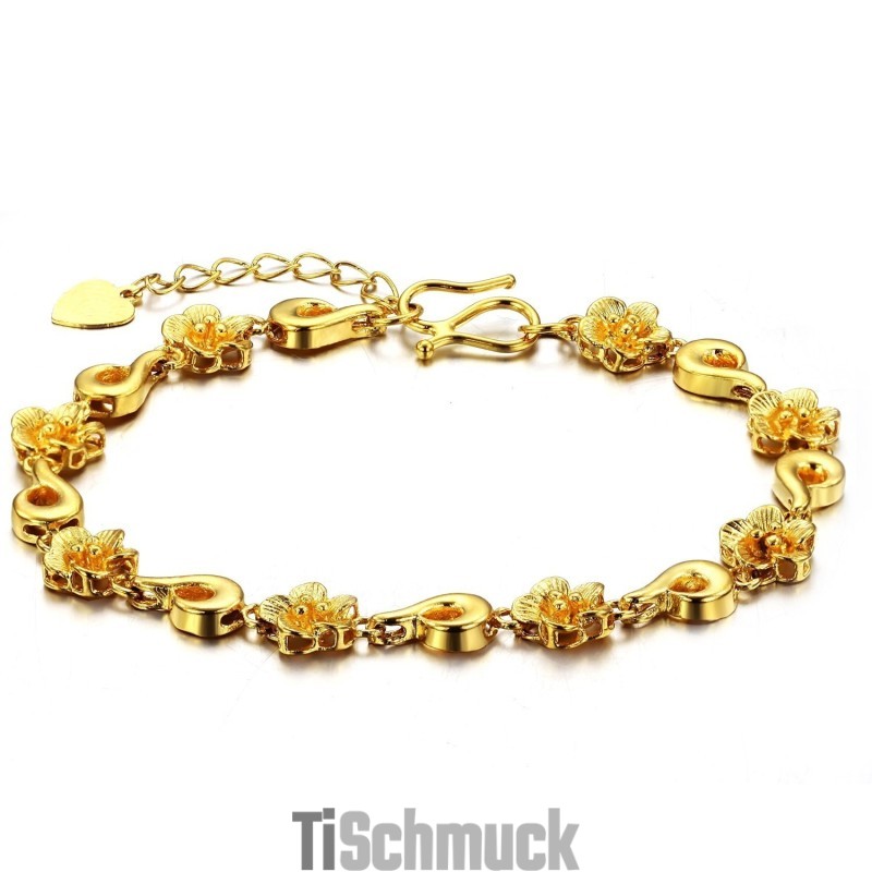 Zuverlässiges, Hochwertiges, Weibliches Armband In Blumenform, 18 Karat Vergoldet Zuverlässiges, Hochwertiges, Weibliches Armband In Blumenform, 18 Karat Vergoldet