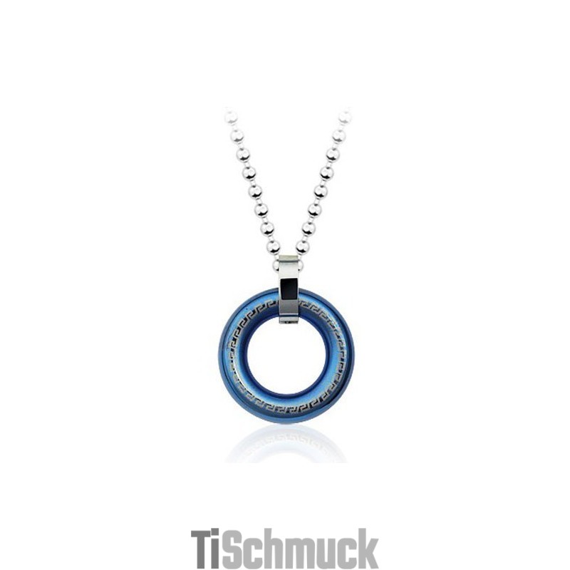 Retro Herren Ringförmiger Blauer Titan Anhänger - Kostenlose Kette