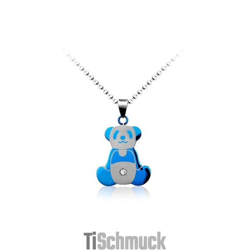 Niedlicher Blauer Panda-Anhänger Aus Titan Für Herren – Inklusive Kette