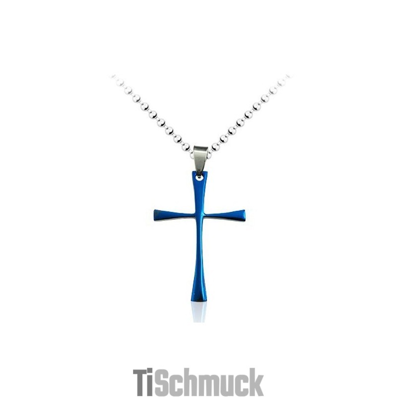 Blauer, Schlichter Kreuzanhänger Aus Titan Für Herren – Kostenlose Kette Blauer, Schlichter Kreuzanhänger Aus Titan Für Herren – Kostenlose Kette