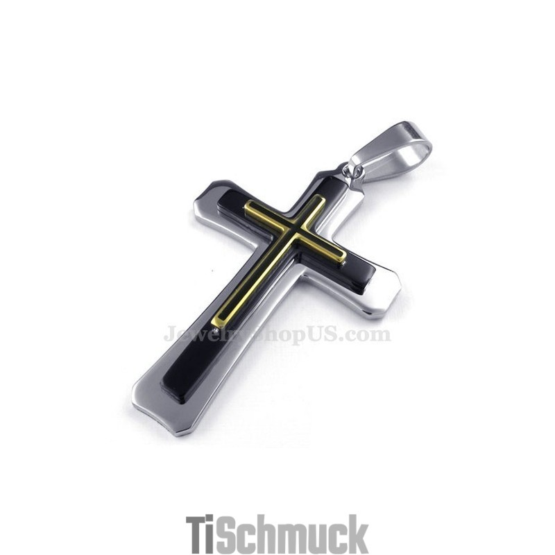 Dreistufige Halskette Mit Kreuzanhänger Aus Titan (Kostenlose Kette) Dreistufige Halskette Mit Kreuzanhänger Aus Titan (Kostenlose Kette)